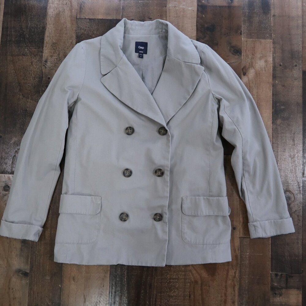 GAP Womans Medium Double Breasted Blazer Jacket Ribbed Taupe Light Grey